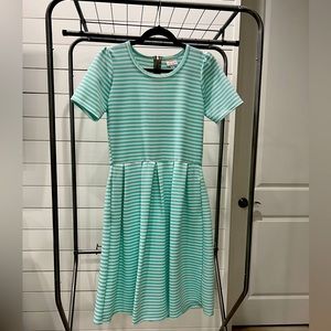 LulaRoe Amelia. Teal and white stripe. EUC